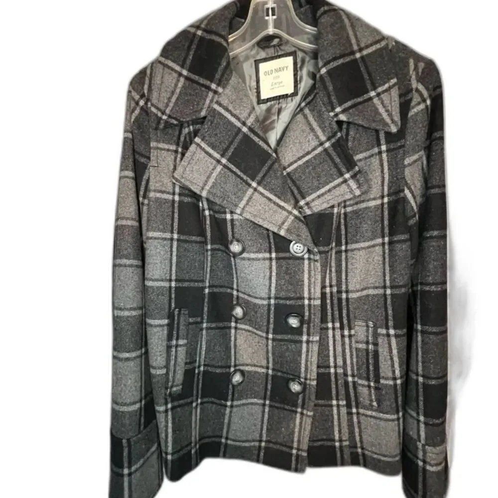 Old Navy Soft-Brushed Plaid Mid Length Peacoat Size L